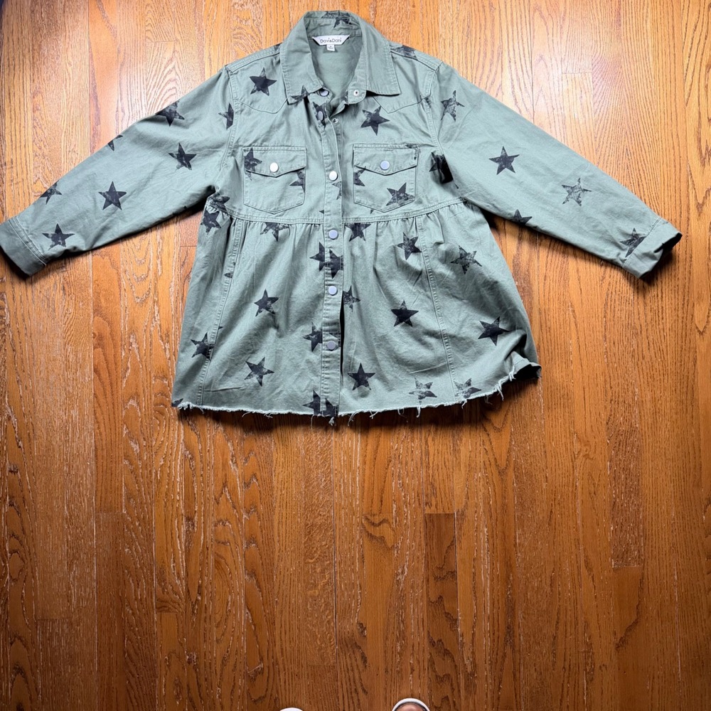 Davi & Dani Women Star Print Peplum Utility Jacket Shacket Medium Grunge